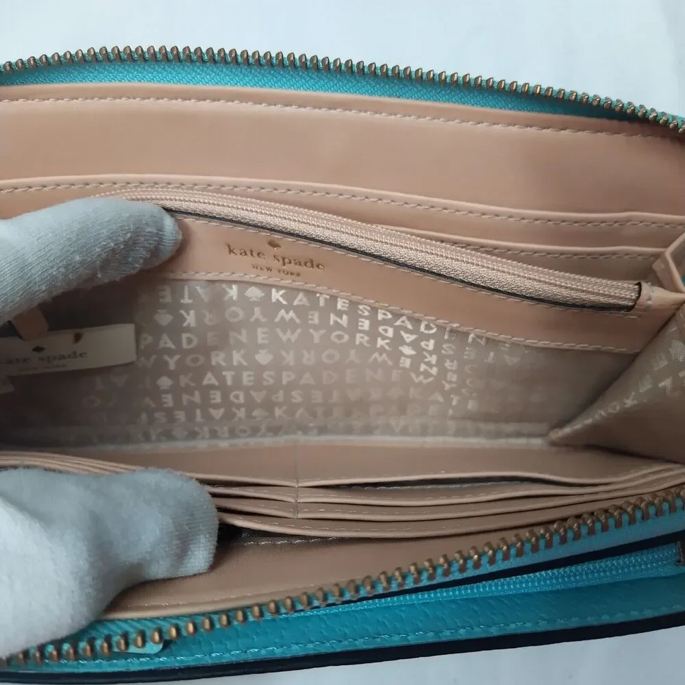 Kate Spade New York Blue Leather Credit Card Zipper Closure Wristlet - Wallet